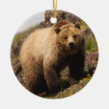 grizzly bear on the mountain christmas tree ornaments