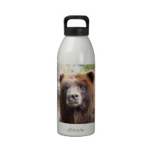 Grizzly Bear Portrait Close Up Reusable Water Bottle