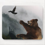 Grizzly Bear &amp; Raven Fantasy Wildlife Mousepad