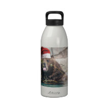 Grizzly Bear with Santa Hat Water Bottle