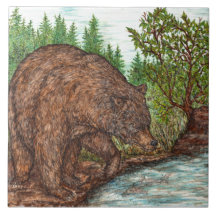 Grizzly fishing ceramic tiles