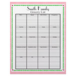 Grocery List Page, Personalized Customized Letterhead