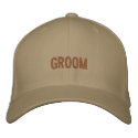 Groom baseball cap in khaki with brown font. embroidered hats