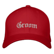 Groom baseball cap in vampire red embroidered hats