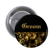 Groom gold black wedding bridal party pinback button
