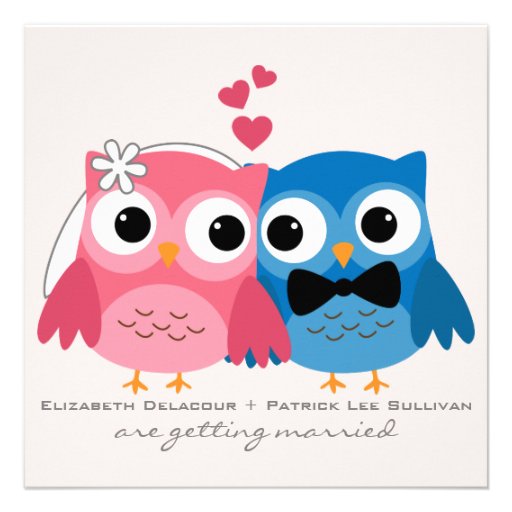 Groom Owl and Bride Owl Cute Wedding Invitation (front side)