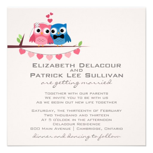 Groom Owl and Bride Owl Cute Wedding Invitation