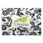 Groom Vintage Bird Apple Green & Black Damask american mojo placemats