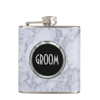 Groom White Marble Stone Print Flasks