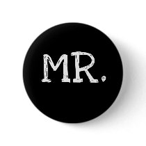 Groom White Text Mr. Pinback Button