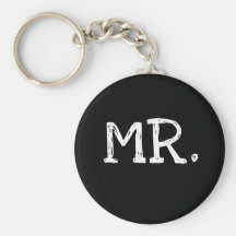 Groom White Text Mr. Keychain