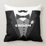 Groom's Mustache Tuxedo Black Tie Pillow