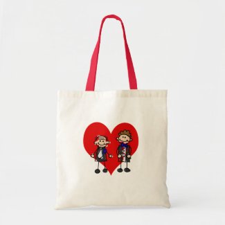 Grooms on a heart bag
