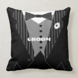 Grooms White Flower Tuxedo Pillow