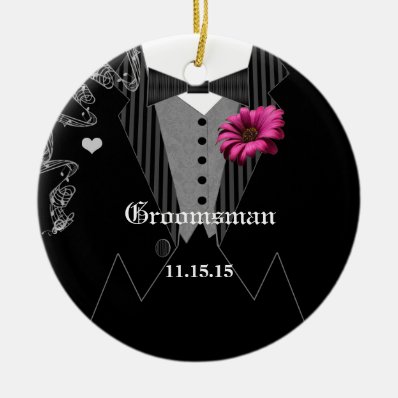 Groomsman Pink Gerber Wedding Christmas Ornament