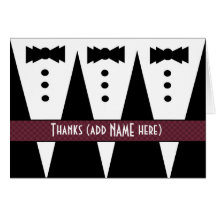 Groomsman Thank You - Three Tuxedos - Customizable Greeting Cards