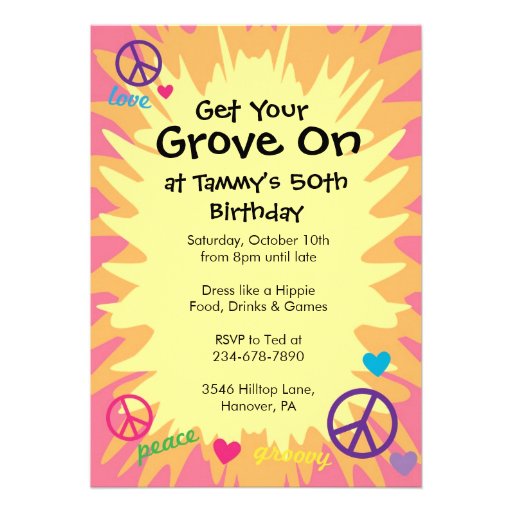 Groovy 60's theme party invitations