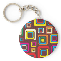 Groovy 70s Tile Pattern Squares On Brown Key Chain