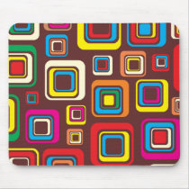 Groovy 70s Tile Pattern Squares On Brown Mousepad