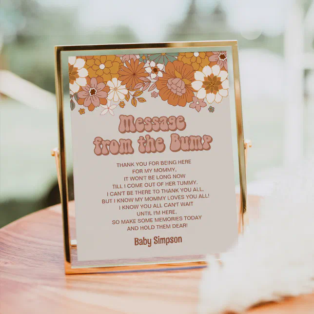 Groovy Baby Shower Message From The Bump Sign Zazzle