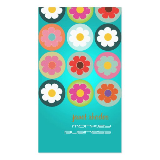 Groovy Daisies, fluorescent aqua Business Card (front side)