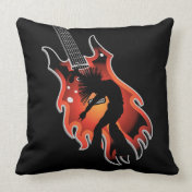 Groovy Dancer Silhouette On Flame Guitar Pillows