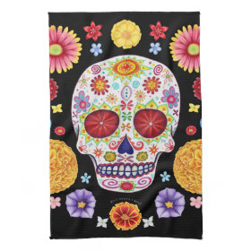 Groovy Day of the Dead Sugar Skull Kitchen Towel