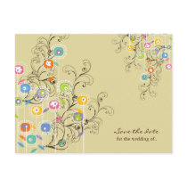 Groovy Flower Garden Save The Date Custom Postcard by fat_fa_tin Groovy Flower Garden Save The Date Custom Postcard