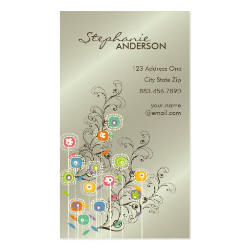 Groovy Flower Garden Whimsical Colorful Floral Business Card (front side)