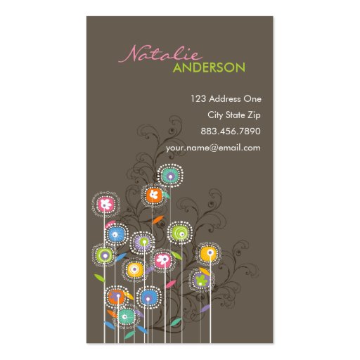 Groovy Flower Garden Whimsical Colorful Floral Business Card Template (front side)