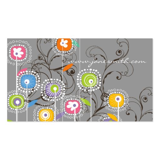 Groovy Flower Garden Whimsical Colorful Floral Business Card Templates (back side)