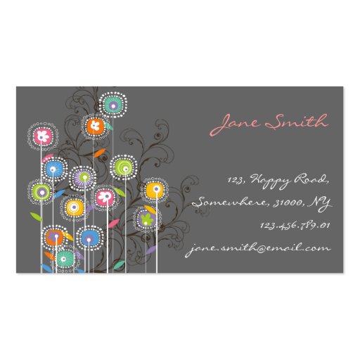 Groovy Flower Garden Whimsical Colorful Floral Business Card Templates (front side)