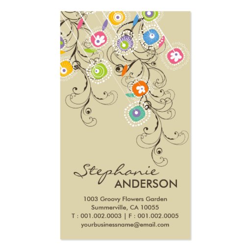 Groovy Flower Garden Whimsical Colorful Floral Business Cards (front side)