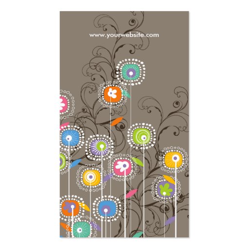 Groovy Flower Garden Whimsical Colorful Floral Business Card Template (back side)
