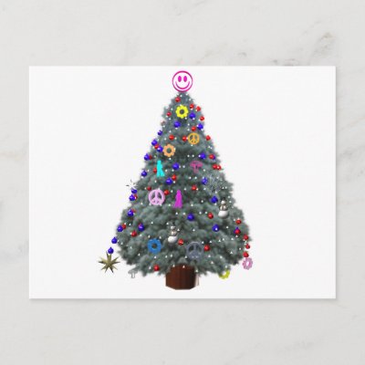 Groovy Hippie Christmas Tree postcards