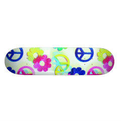 Groovy Hippie Peace Signs Flower Power Sparkle Pat Custom Skateboard