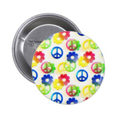 Groovy Hippie Peace Signs Flower Power Sparkles Pinback Button