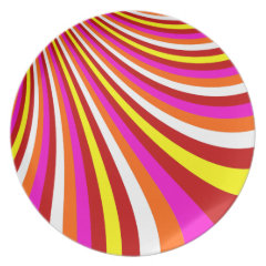 Groovy Hot Pink Red Yellow Orange Stripes Pattern Dinner Plates
