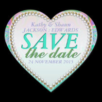 Groovy Mint & Pink Save the Date Heart Stickers stickers