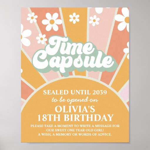 Groovy One Sunshine First Birthday Time Capsule Poster Zazzle