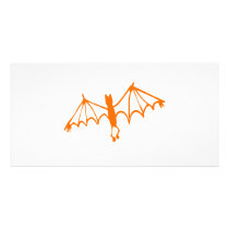 Groovy Orange Bat Halloween Design Customized Photo Card
