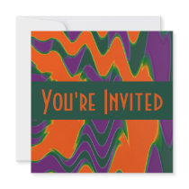 groovy orange puple invitations