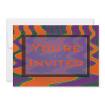 groovy orange purple invitations