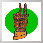 Groovy Peace Hand Symbol Vintage Poster 60s 70s
