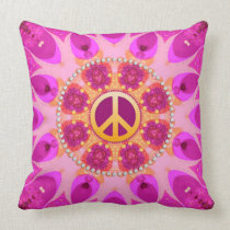 Groovy Peace Sign Orange Pink Cushion / Pillow