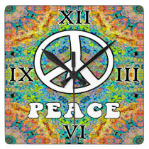 Groovy Peace Square Wall Clock