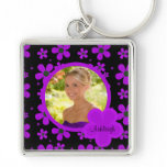 Groovy Purple and Black Photo Keychain