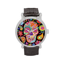 Groovy Sugar Skull Watch - Day of the Dead Art at Zazzle