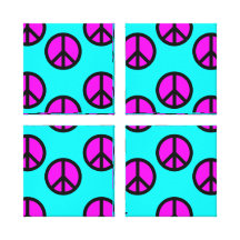 Groovy Teen Hippie Teal and Purple Peace Signs Gallery Wrapped Canvas