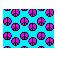 Groovy Teen Hippie Teal and Purple Peace Signs Post Cards